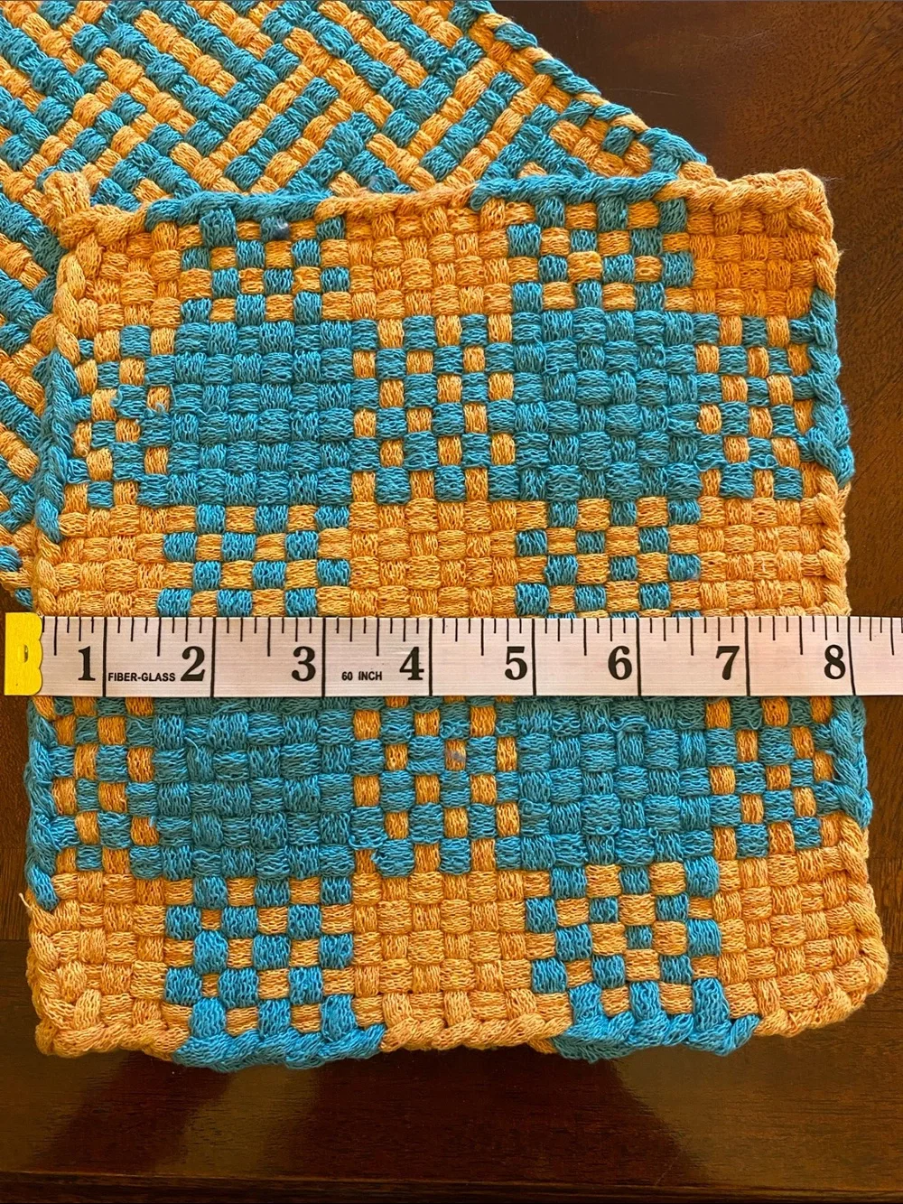 Handcrafted Blue and Orange Woven Cotton Pot Holders